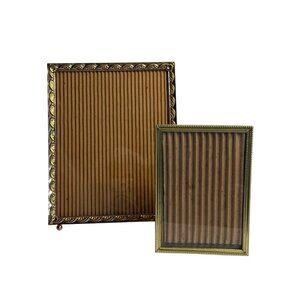VTG 2Pcs Art Deco Brass Photo Frames Desktop Gold Finish Hollywood Regency Retro